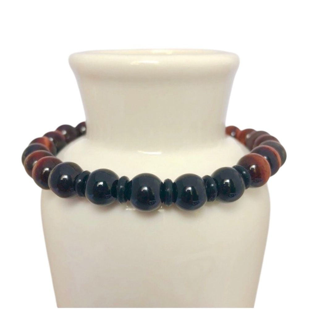 MENS | Red Tiger Eye Onyx Gemstone Beaded Bracelet Spiritual Handmade DIY Gift